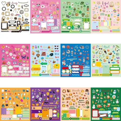 Fancy Land 24 hojas de calcomanías navideñas surtidas para planificador, calendario, diario, álbumes de recortes, calcomanías para niños y adultos,