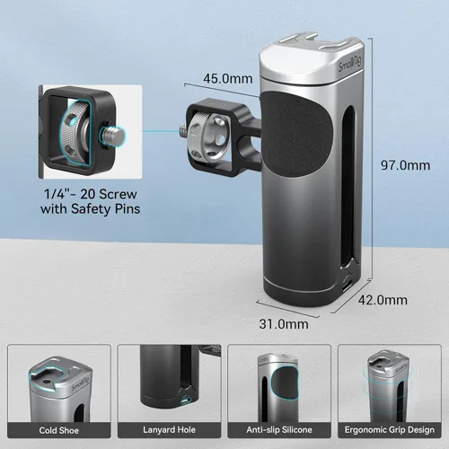 Miniatura 2 de SmallRig Mini mango lateral para jaula de teléfono, aparejo de video para teléfono inteligente con hilos de 1/4 a 20 hilos y zapata fría, ajustable