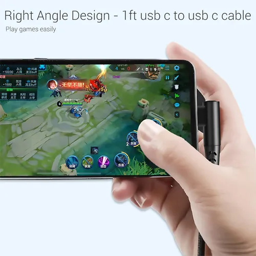 Miniatura 5 de Cable USB C a USB C de 1 pie, paquete de 3 cables, de ángulo recto de 90 grados, tipo C, cable de carga rápida PD de 60W, USB 2.0, trenzado