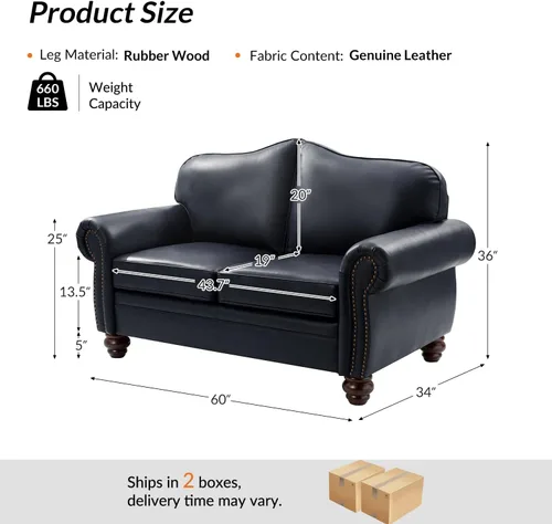 Miniatura 2 de El apoyo que necesitas 152 cm de ancho Sofá Chesterfield de cuero genuino, sofá con brazos enrollados, reborde con clavos para muebles de sala