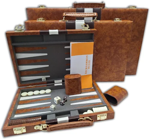 Miniatura 4 de Juego de backgammon, 18 pulgadas, café y blanco