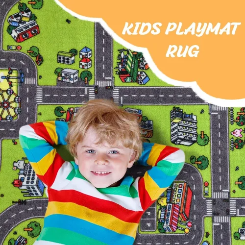 Miniatura 4 de Alfombra para niños de Flagover para sala de juegos y aula, alfombra antideslizante de 3x5 para coches de juguete, alfombra educativa lavable a