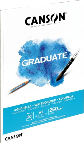 Miniatura 5 de CANSON Acuarela Graduate A5 Papel A5 de 8.82 oz/m², prensado en frío, lado corto pegado, 20 hojas blancas naturales, ideal para estudiantes artistas
