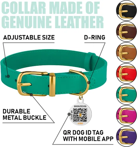 Miniatura 2 de BRONZEDOG Collar de cuero para perro con etiqueta de identificación QR, collares básicos para mascotas pequeños mini, gatos, cachorros