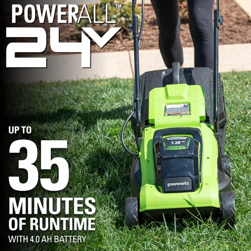 Miniatura 3 de Greenworks - Cortacésped inalámbrico de 24 V y 13 pulgadas (2 en 1), batería USB de 4.0 Ah (multipuerto USB) y cargador MO24B410 incluido