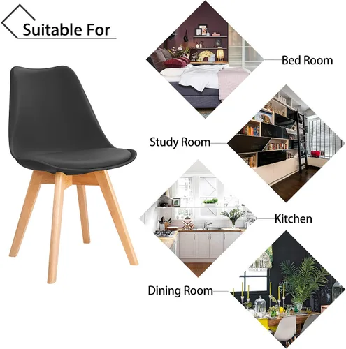 Miniatura 8 de Furniwell Sillas de comedor DSW modernas de mediados de siglo, sillas de cocina laterales tapizadas con patas de madera y cojín acolchado suave