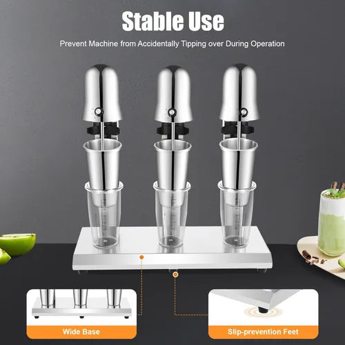Miniatura 5 de Máquina eléctrica de batido de leche de tres cabezales, máquina comercial de batido - Máquina de batido de acero inoxidable con taza de 27.1 fl oz