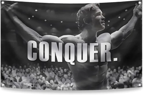 Miniatura 7 de Bandera de poliéster Schwarzenegger de 3 x 5 pies – Decoración inspiradora de pared de oficina gimnasio bandera de una cara con 4 ojales de latón