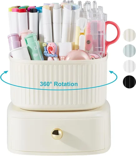 Miniatura 11 de Organizador de escritorio para lápices y bolígrafos, 5 ranuras, rotación de 360 grados, organizadores de escritorio para lápices y bolígrafos