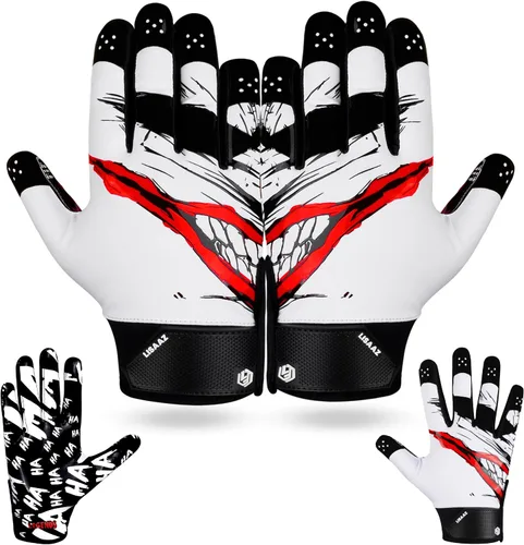 LISAAZ Football Gloves for Youth Boys Girls — Kids Sticky Tacky Wide Receiver Gloves, Flag Football Ages 8-12