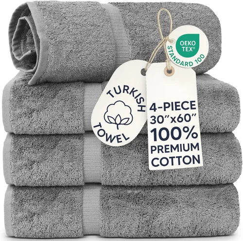 Miniatura 54 de Chakir Turkish Linens - Toallas turcas de 100% algodón, suaves y absorbentes (4 paños, color gris)