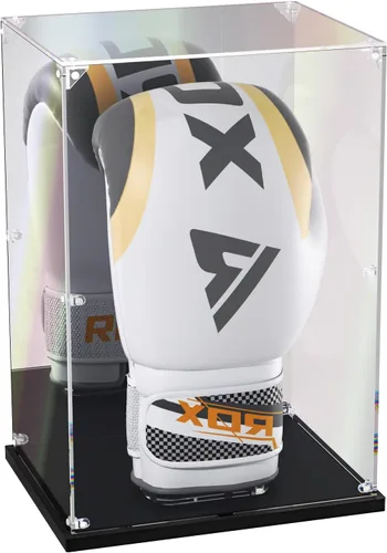 Caja de exhibición para guantes de boxeo KOLIPI con respaldo de espejo, caja de exhibición acrílica con soporte para guante de boxeo de tamaño