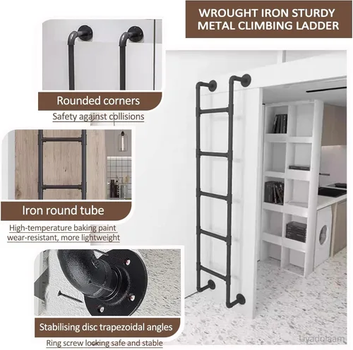 Miniatura 3 de Escalera de metal para litera de cama individual para dormitorio tipo loft, montada en la pared, para el hogar, ático, escalera de escalada