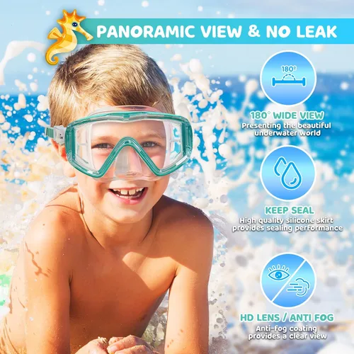 Miniatura 3 de Máscara de natación para niños, gafas de natación antivaho de 180° para niños, máscara de buceo, a prueba de fugas, con cubierta de nariz para niños