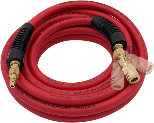 Miniatura 12 de INTERTOOL Manguera de compresor de aire 1/4-pulgada x 25 pies, ligera con acoplador rápido resistente y enchufe de servicio pesado - Resistente a