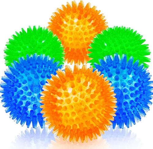 Miniatura 10 de SHARLOVY Pelota de juguetes para perros grandes de 3.5", paquete de 6 juguetes chirriantes, duraderos para masticadores agresivos, pelota con púas