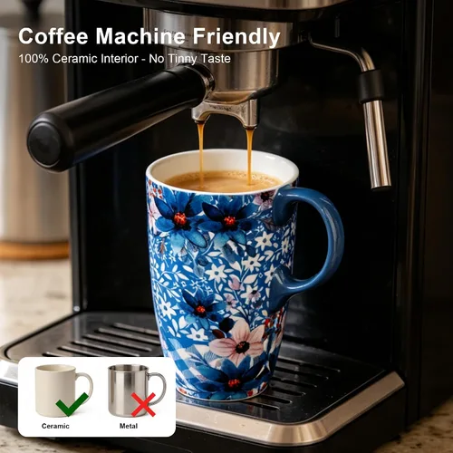 Miniatura 6 de Taza de viaje de cerámica Topadorn con asa y tapa deslizante resistente a salpicaduras, adecuada para café y té, apta para microondas y Azul