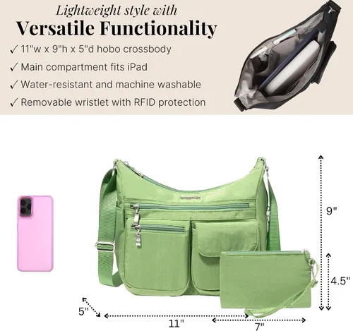 Miniatura 14 de Baggallini womens Everywhere Bagg Crossbody Women 11x9 Lightweight Nylon Hobo Water-resistant Travel Bag W/Rfid