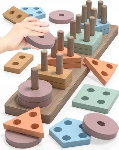 Yetonamr - Juguetes Montessori para niñas y niños pequeños de 1 a 3 años de edad, juguetes sensoriales de madera para actividades de aprendizaje,