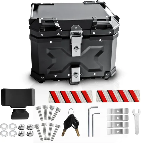 Maletero Universal para Motocicleta, Caja Superior de 45L, Baúl Trasero para Motocicleta, Estuche de Almacenamiento con Respaldo, Cerradura de Negro