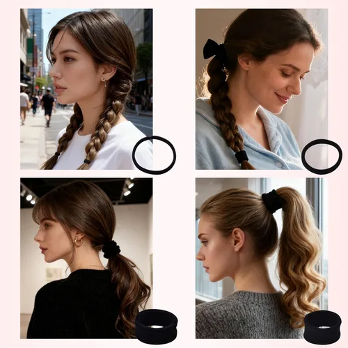 Miniatura 5 de 110 ligas negras para el cabello de varios estilos para mujeres, ligas elásticas para el cabello sin daños, soporte para cola de caballo
