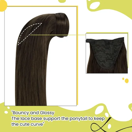 Miniatura 7 de RUNATURE - Extensión de cola de caballo de cabello humano con pinzas y cinta mágica, extensiones de cabello corto lacio y grueso, color castaño, 12