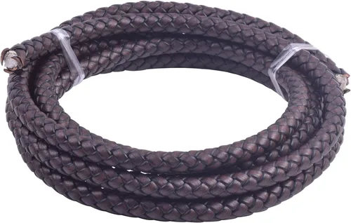KONMAY 2 yardas 8.0mm Cordón redondo de cuero trenzado auténtico marrón antiguo para corbata de bolo