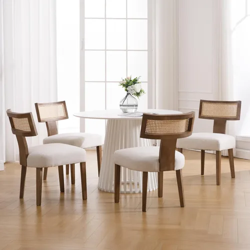 Miniatura 32 de BESTANO Juego de 2 sillas de comedor de ratán, modernas sillas de comedor de madera negra de mediados de siglo, sillas de comedor tapizadas de tela