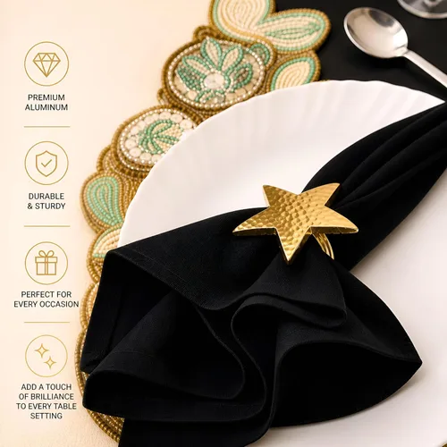 Miniatura 5 de Juego de 6 servilleteros con diseño de estrella, de aluminio duradero, para mesas elegantes, servilleteros de metal, resistente al óxido, decoración