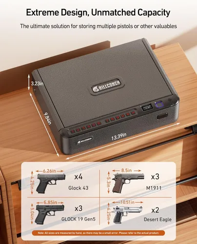 Miniatura 2 de BILLCONCH - Caja fuerte inteligente para armas con cable de seguridad - Caja fuerte biométrica para pistolas de mano con 4 formas de acceso rápido