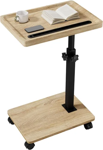 Miniatura 16 de IBUYKE Mesa auxiliar en forma de C ajustable en altura, mesa giratoria de 360° con ruedas, mesa auxiliar para espacios pequeños, sala de estar