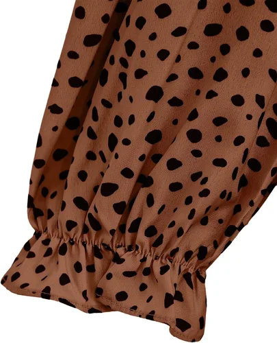 Miniatura 5 de Remidoo Blusa de manga abombada con cuello alto falso y estampado de leopardo para mujer
