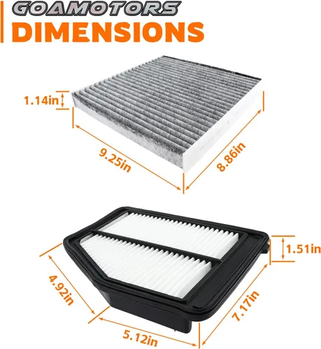 Miniatura 5 de GoaMotors 17220-R1A-A01 Filtro de cabina de aire y filtro de aire de motor 80292-SDA-A01 Set para Honda Civic 2012-215 para Acura ILX 2013-2015