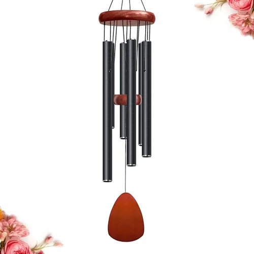 Bursvik Campanilla de viento de 28 pulgadas, campanillas de viento decorativas en metal para exteriores, conmemorativas, regalo de recuerdo, Negro