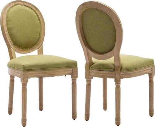 Miniatura 55 de Juego de 2 sillas de comedor de campo francés, sillas de comedor de madera de granja beige, silla de comedor con respaldo tejido con cojín tapizado