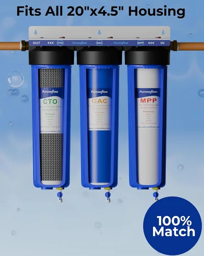 Miniatura 4 de Juego de repuesto de filtro de agua para toda la casa de 20 x 4.5 pulgadas, sistema de alto flujo de 3 etapas con sedimento de polipropileno, bloque