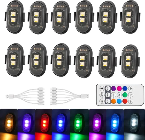 Miniatura 9 de 6 luces estroboscópicas LED inalámbricas con control remoto, 8 colores recargables, luces LED anticolisión, luces de advertencia de emergencia