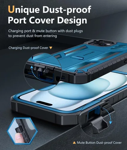 Miniatura 5 de FNTCASE Funda para iPhone 15 Plus: para iPhone 14 Plus, funda resistente de grado militar para teléfono celular con soporte, protección de TPU a