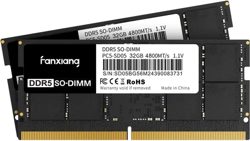 fanxiang SODIMM DDR5 4800 MHz RAM 64 GB Kit (2 x 32 GB), CL40 1.1V SODIMM 262 Pin Módulo de memoria para portátil, memoria para un mejor rendimiento