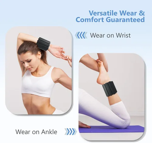 Miniatura 4 de Pesas ajustables de muñeca y tobillo para mujeres y hombres, paquete de 2 (1 libra cada una), brazalete de silicona con peso para pilates, gimnasio
