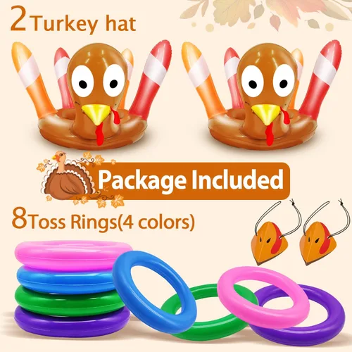 Miniatura 2 de Paquete de 2 juegos de lanzamiento de anillos de Acción de Gracias, juguetes inflables para niños, sombreros de pavo inflables de Acción de Gracias