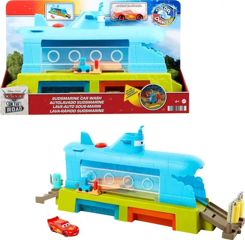 Mattel Disney y Pixar Cars Toys, Submarine Car Wash Playset con cambio de color Lightning McQueen Toy Car, juego acuático