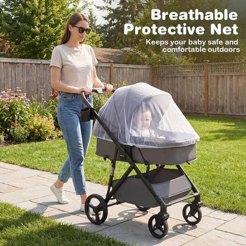 Miniatura 8 de BABY JOY Cochecito de bebé 2 en 1, cochecito convertible de paisaje alto con asiento reversible, red, toldo ajustable, soporte para tazas, cochecito