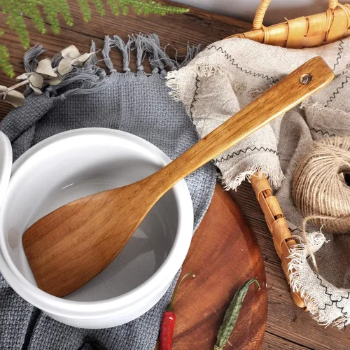 Miniatura 5 de Espátula de madera, espátula ranurada, cucharón de sopa, juego de utensilios de mango largo, hecho a mano para utensilios de cocina