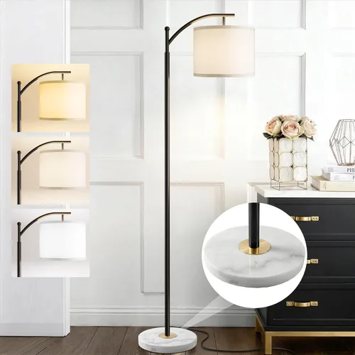 Miniatura 9 de Rottogoon - Lámpara de pie para sala de estar, lámpara de pie LED con 2 pantallas para dormitorio, incluye bombilla LED de 9 W - Negro Sombra