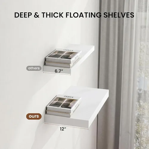 Miniatura 4 de Estante Flotante, Juego de 2 Estantes de Pared, 36 pulgadas de ancho x 12.75 pulgadas de profundidad x 2 pulgadas de alto, Estante Flotante de Pared