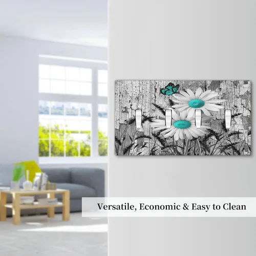 Miniatura 755 de Cubiertas de placa de pared de 3 gang con interruptor de luz de triple palanca, en negro y dorado con esplendor de oro rosa, estampado floral