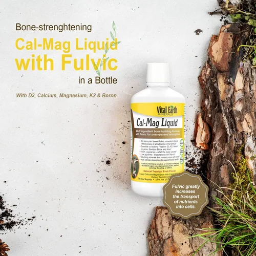Miniatura 5 de Vital Earth Minerals Cal-Mag Liquid - Suplemento de calcio y magnesio con vitamina D3, K2, boro y ácido fúlvico para una absorción más rápida, 32