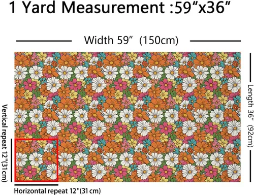 Miniatura 2 de Tela floral bohemia por yarda, tela de tapicería de flores groovy retro, 60S y 70S, tela decorativa de flores hippie para jardín natural, botánico
