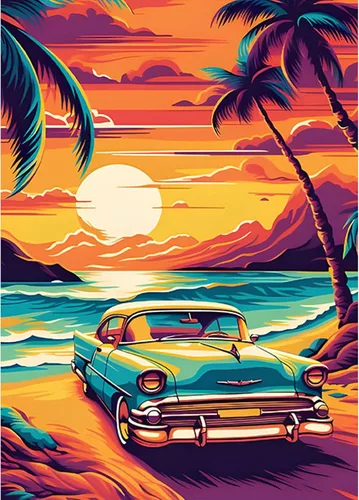 SENQAO Kits de arte de diamantes de coche para adultos, kits de arte de diamantes de coco 5D, pintura de paisaje de puesta de sol, taladro completo,